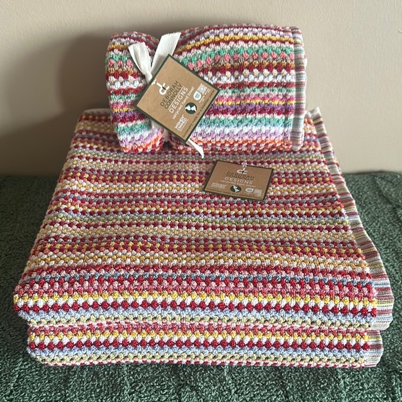 Deborah Connolly Bath Towels Hand Towels Striped Red Yellow Pink NEW!